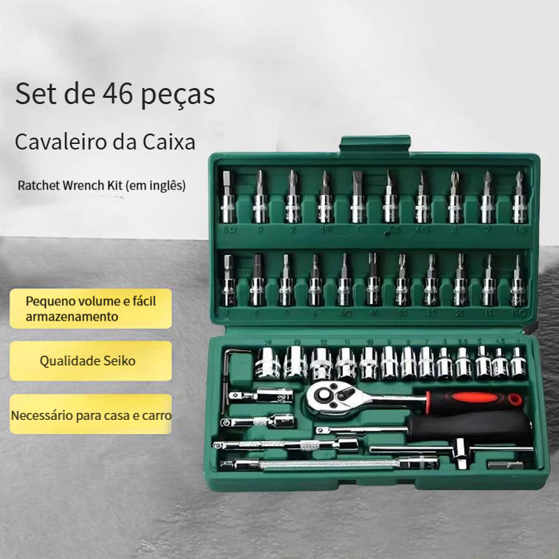 40 Peças / 46 Peças Jogo De Chave Catraca Caixa De Ferramentas Completa Reversível Soquetes Maleta