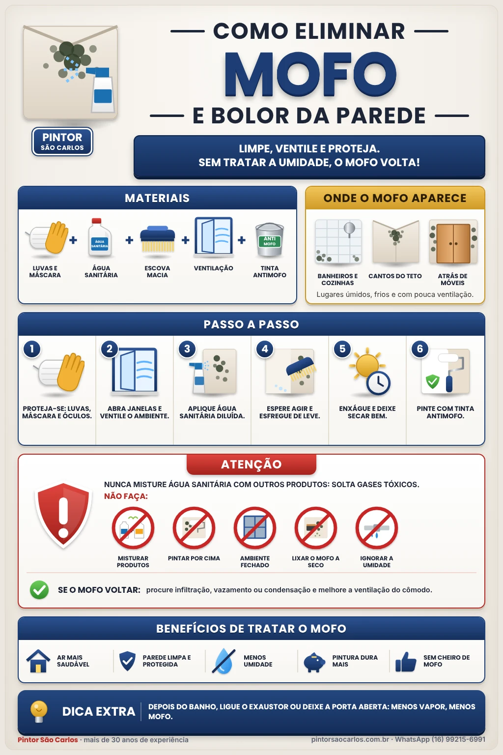 Infográfico: como eliminar mofo e bolor da parede, passo a passo – Pintor São Carlos